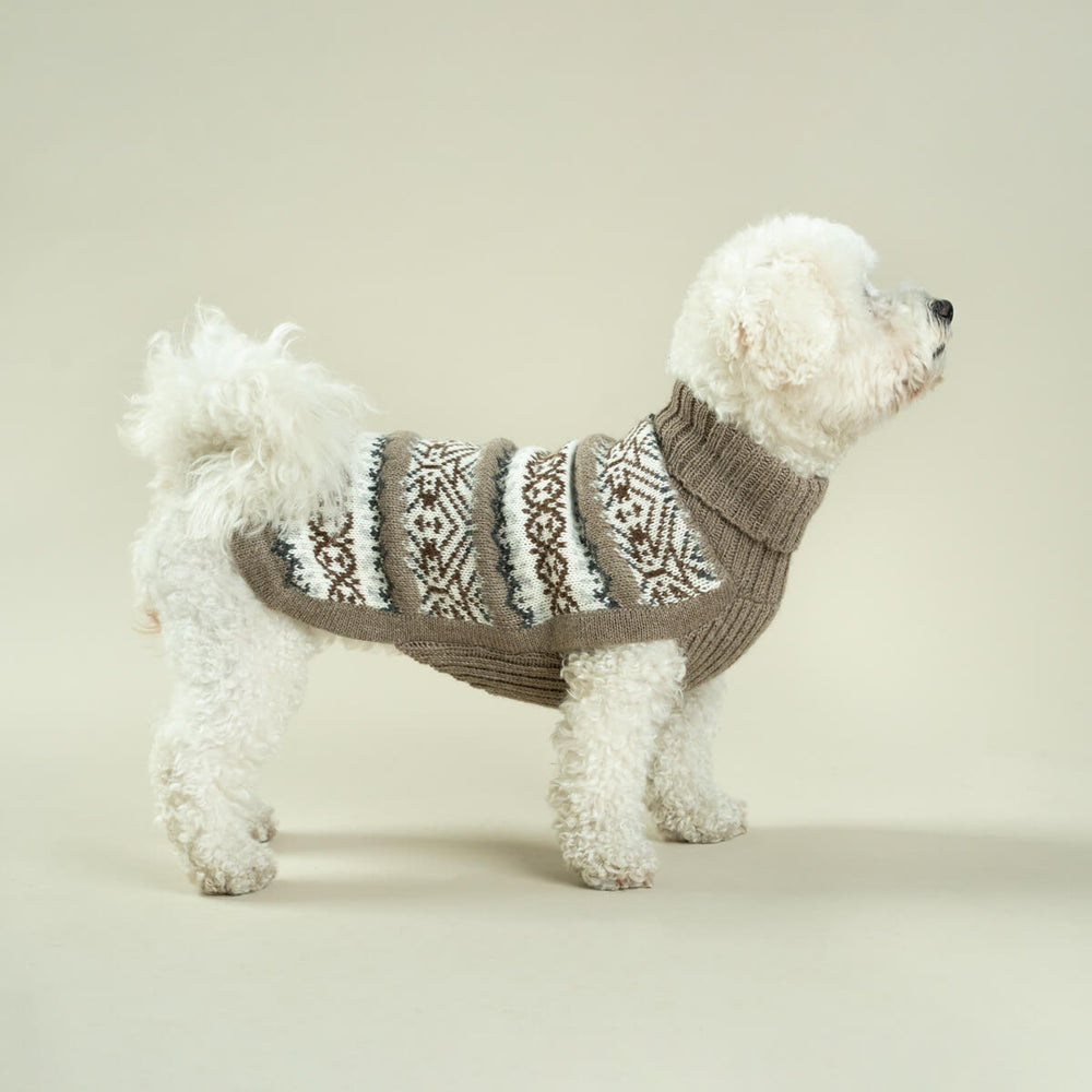 Echoes Alpaca Dog Sweater on Model Side by Fetch Shops
