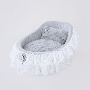 Crib Dog Bed with Ruffles in Sterling Silver (Custom Drop Ship)