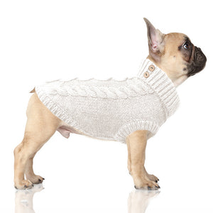 LUXE Cable Dog Sweater in Ivory on Model by Fetch Shops