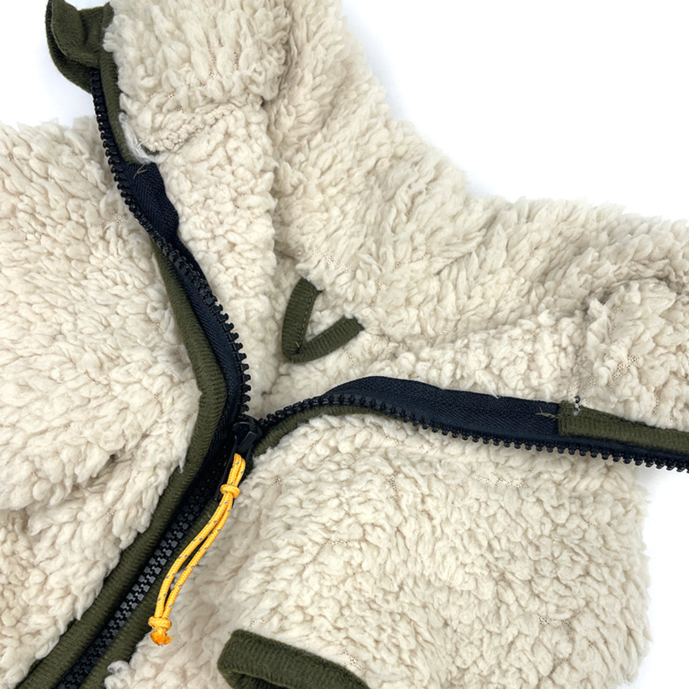 Sherpa Fleece Dog Jacket in Cream/Olive Detail by Fetch Shops