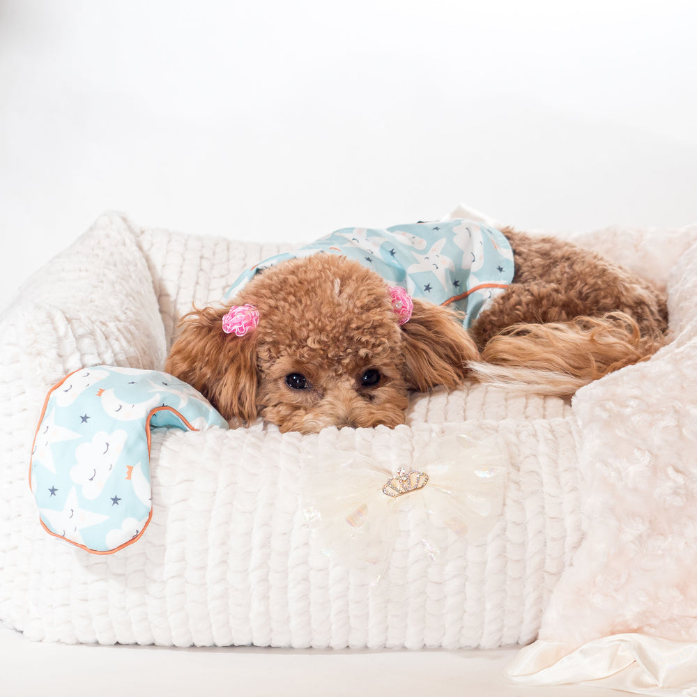 The Sweet Dreams Dog Pajama + Human Eye Pillow on Model Polly @pollydippedinranch by Fetch Shops