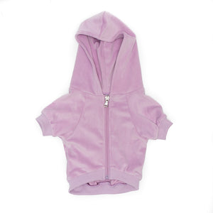 The Lilac Velour Dog Hoodie Front by Fetech Shops
