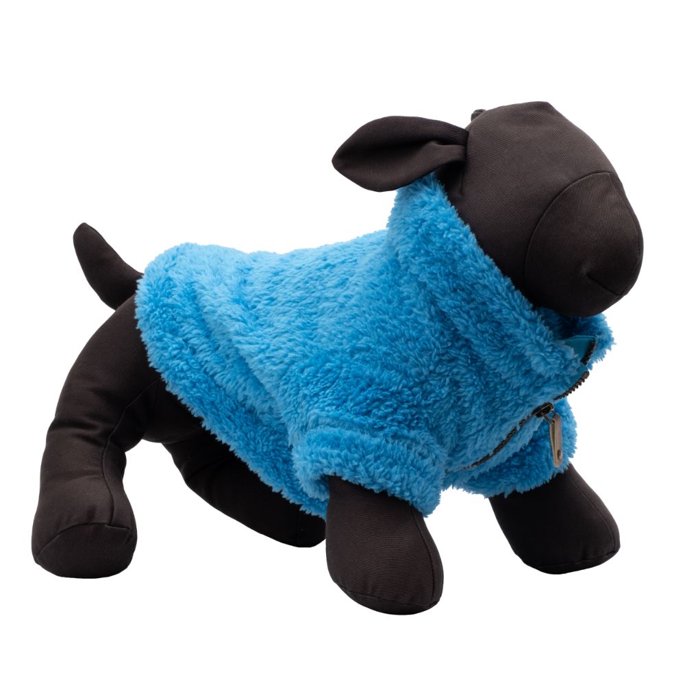 Solid Plush Fleece Dog Pullover in Turquoise on Model by Fetch Shops