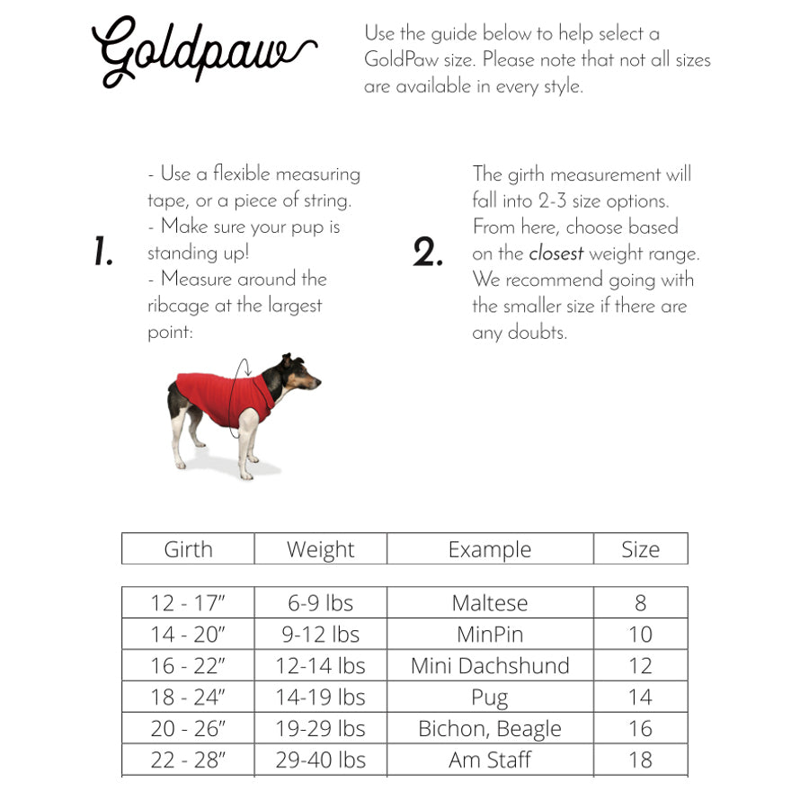 Goldpaw Sun Shield Tee Size Guide by Fetch Shops