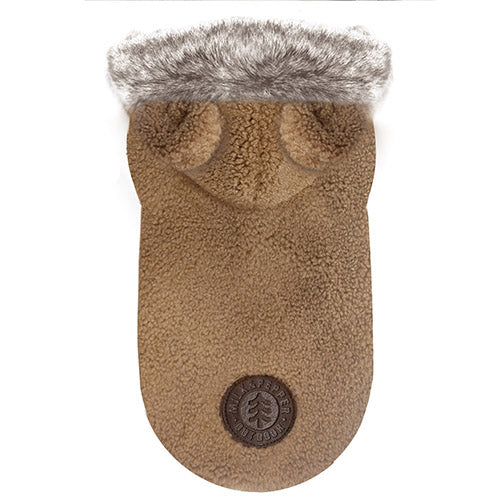 Hooded Teddy Sherpa Dog Jacket in Camel