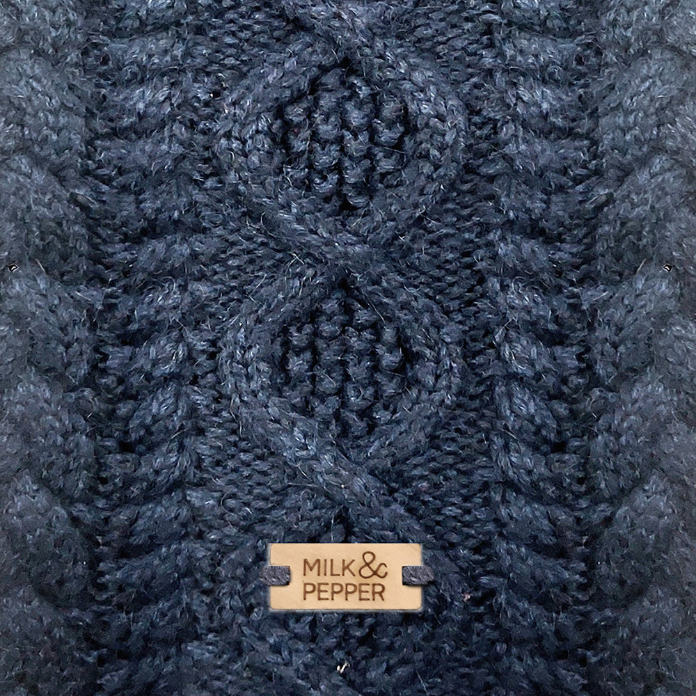 LUXE Cable Dog Sweater in Navy Detail by Fetch Shops