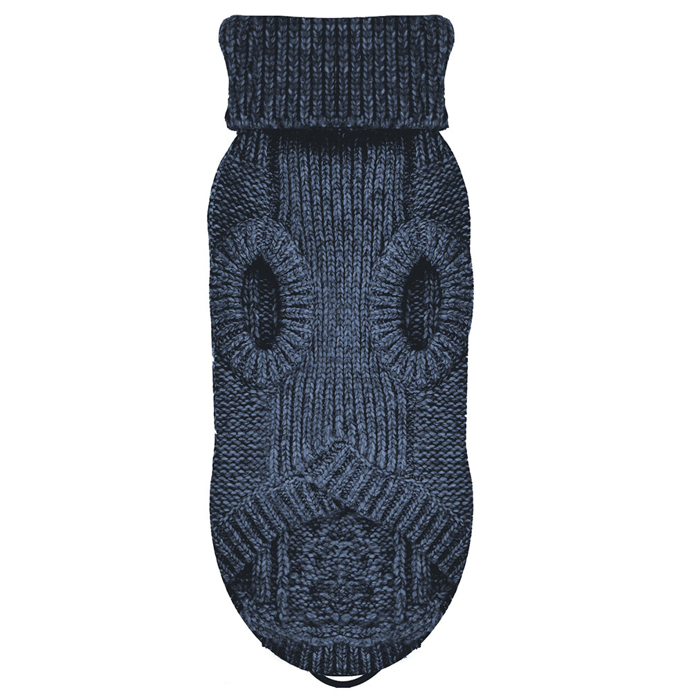LUXE Cable Dog Sweater in Navy Front by Fetch Shops
