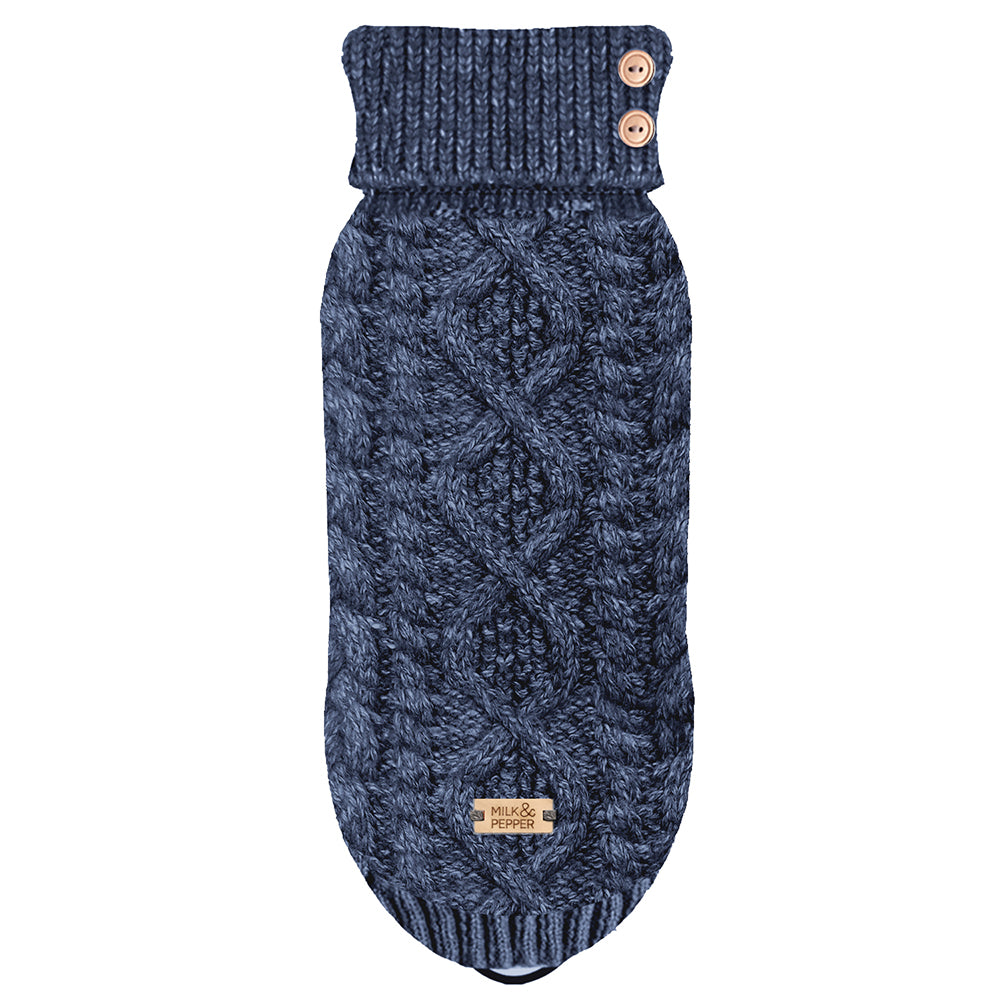 
                
                    Load image into Gallery viewer, LUXE Cable Dog Sweater in Navy by Fetch Shops
                
            