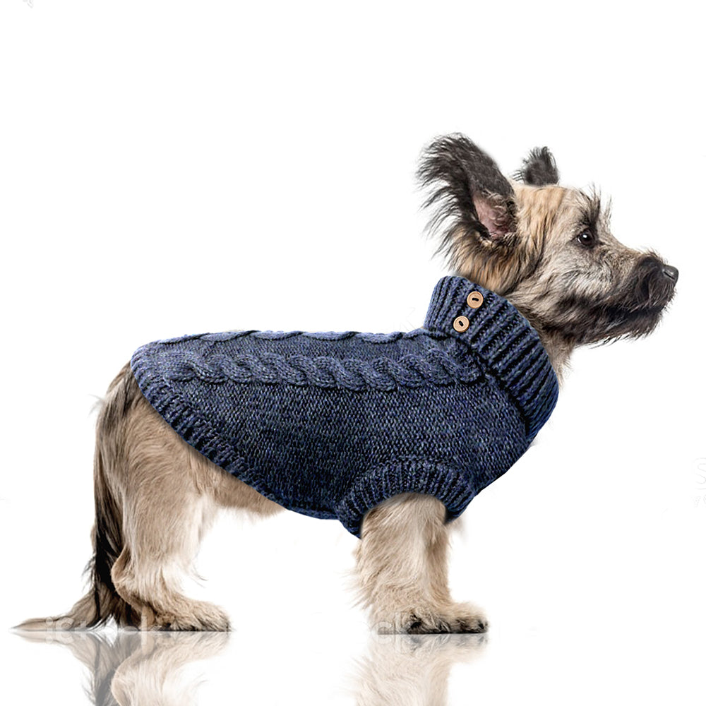 LUXE Cable Dog Sweater in Navy on Model by Fetch Shops