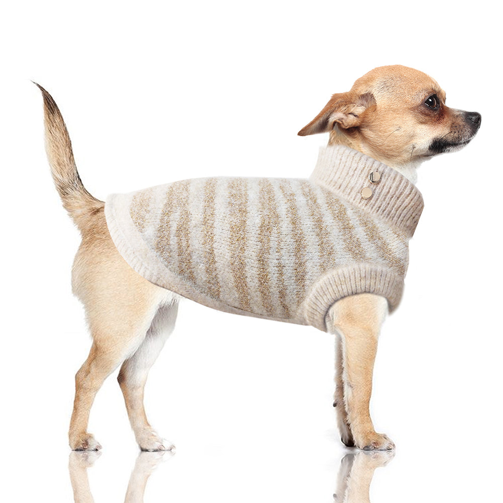 WILD Metallic Knit Dog Sweater in Beige on Model by Fetch Shops