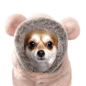 Milk & Pepper Hooded Teddy Faux Fur Dog Jacket on Model by Fetch Shops