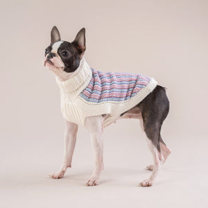 
                
                    Load image into Gallery viewer, Popcorn Candy Alpaca Dog Sweater on Model 2 by Fetch Shops
                
            