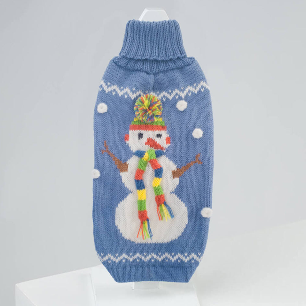 Snowman Alpaca Holiday Dog Sweater in Blue by Fetch Shops