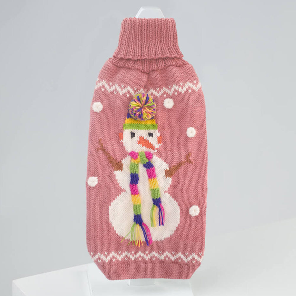 Snowman Alpaca Holiday Dog Sweater in Pink