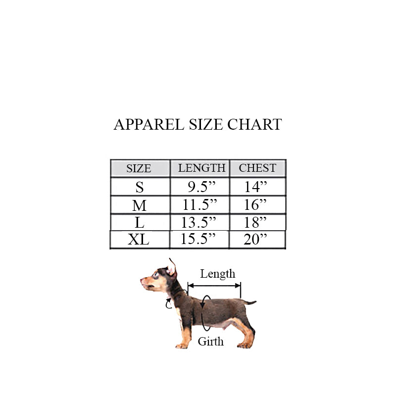Archie and Winston Rainbow Stripe Dog Top Size Chart by Fetch Shops