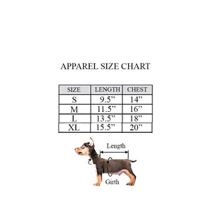 Archie and Winston Rainbow Stripe Dog Top Size Chart by Fetch Shops