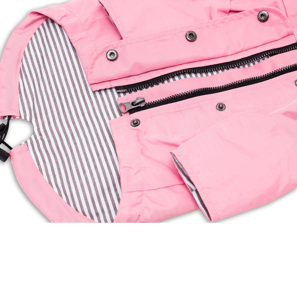 
                
                    Load image into Gallery viewer, Dog Raincoat in Pink Zipper Detail by Fetch Shops
                
            