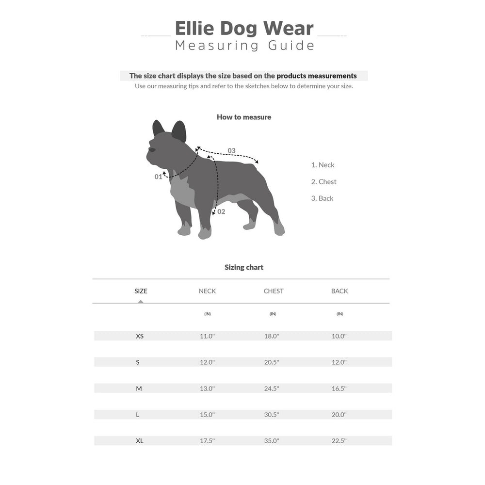 Ellie Dog Wear Raincoat Size Guide by Fetch Shops