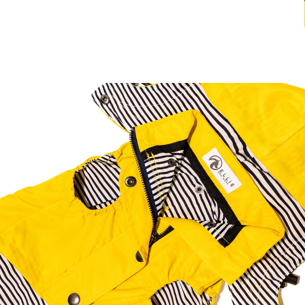 
                
                    Load image into Gallery viewer, Sleeveless Dog Raincoat in Yellow Detail by Fetch Shops
                
            