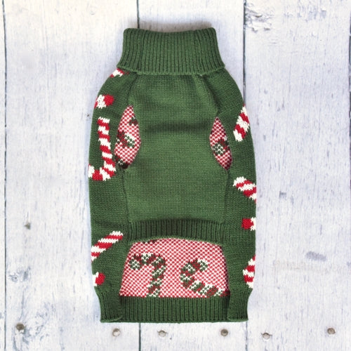 Candy Cane Dreams Holiday Dog Sweater front by Fetch Shops