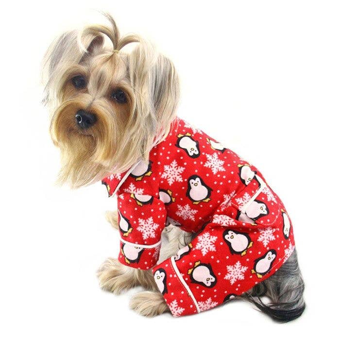 
                
                    Load image into Gallery viewer, Penguins and Snowflakes Flannel Dog Pajamas by Fetch Shops
                
            