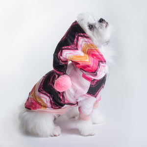 
                
                    Load image into Gallery viewer, Le Chien Bleu Pink Chevron Dog Hoodie on Model Tilly by Fetch Shops
                
            