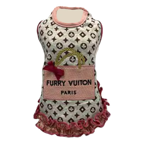 Furry Vuiton Shopping Bag Ruffle Dog Dress