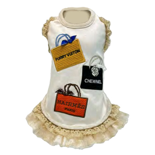 Shopaholic Luxury Shoping Bag Lace Ruffle Dog Dress by Fetch Shops