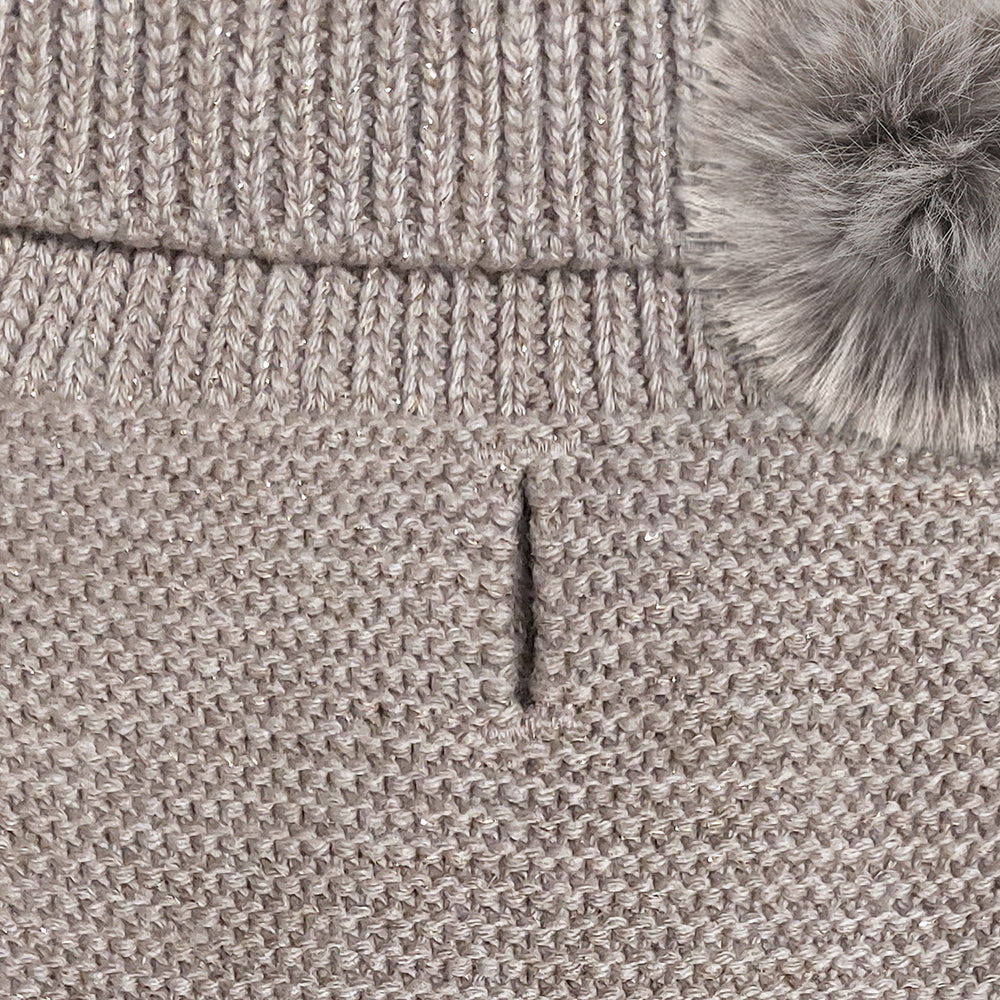 Camille Gold Metallic Thread Dog Sweater in Taupe Detail by Fetch Shops