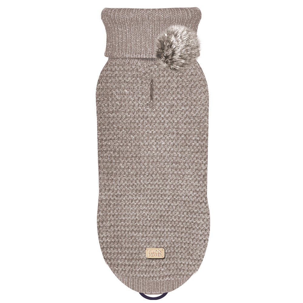 CAMILLE Gold Metallic Thread Dog Sweater in Taupe