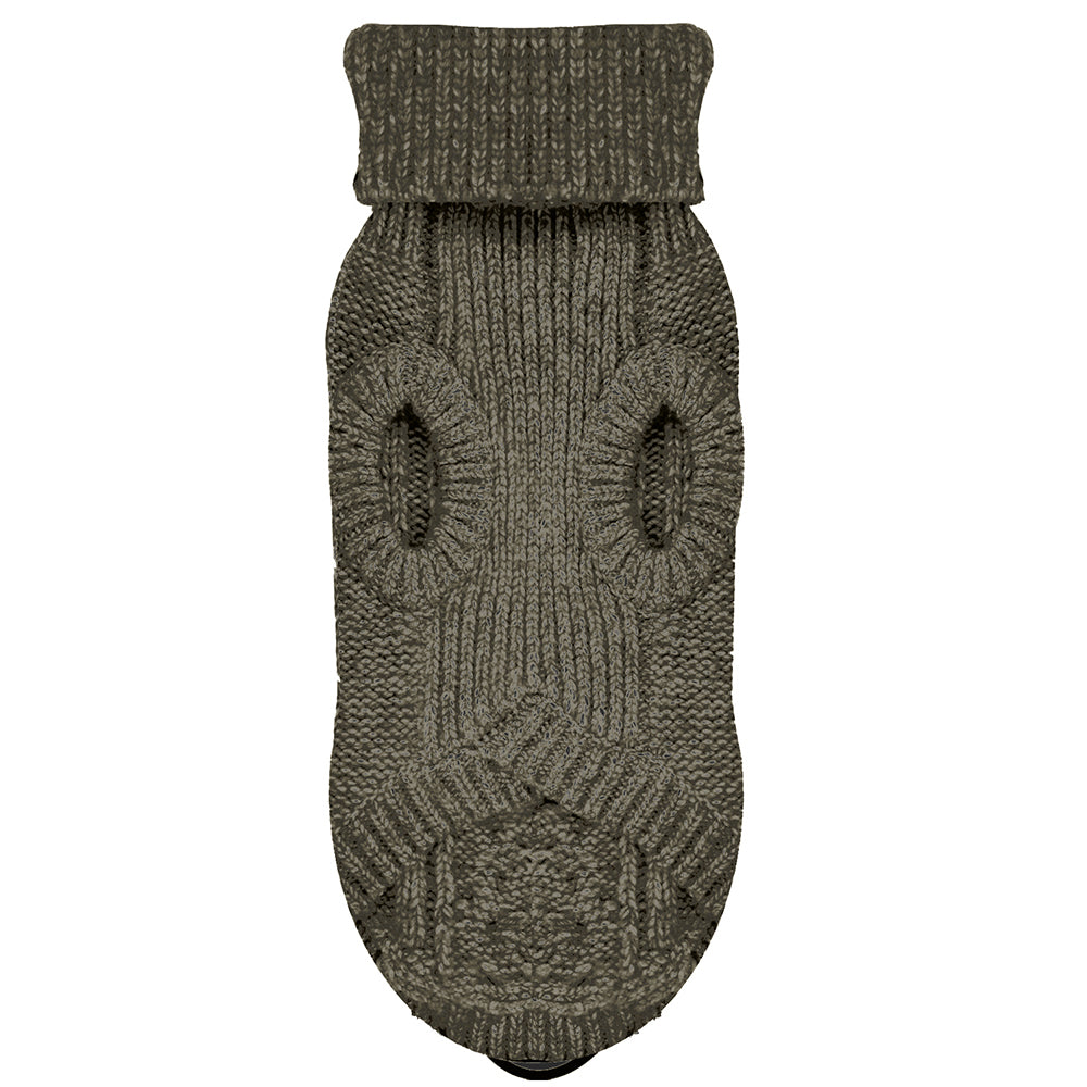 Donovan Cable Dog Sweater in Khaki Front (Bulldog Sizes Available) by Fetch Shops