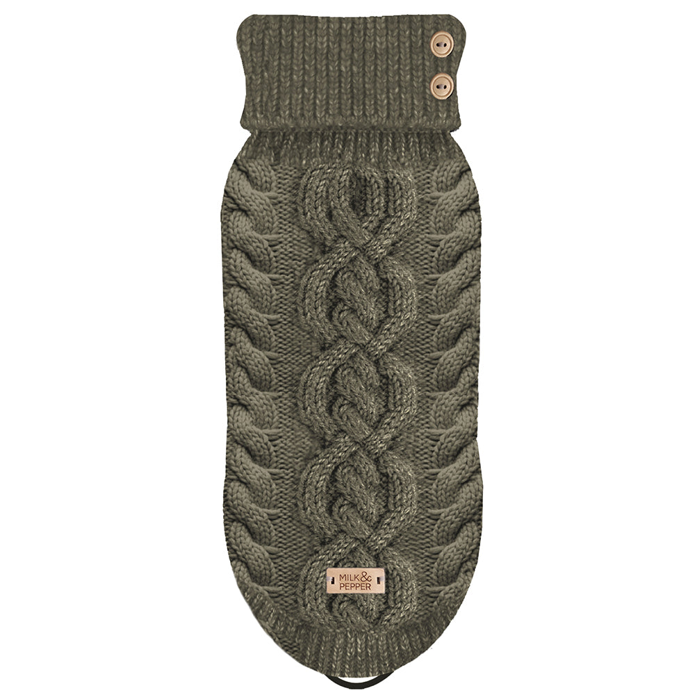 
                
                    Load image into Gallery viewer, Donovan Cable Dog Sweater in Khaki (Bulldog Sizes Available) by Fetch Shops
                
            