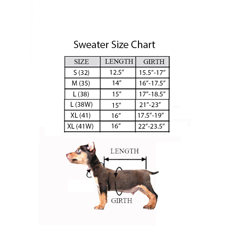Milk & Pepper Dog Sweater Size Chart by Fetch Shops