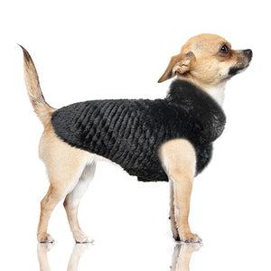 KARLA Reversible Dog Puffer Coat in Black Faux Fur on Model by Fetch Shops