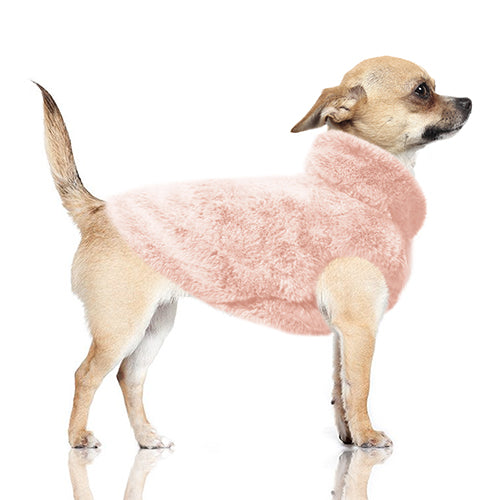 
                
                    Load image into Gallery viewer, Yoona Faux Fur Dog Coat in Rose on Model by Fetch Shops
                
            