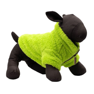 
                
                    Load image into Gallery viewer, Solid Plush Fleece Dog Pullover in Lime on Model by Fetch Shops
                
            