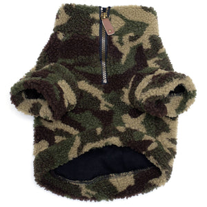 Sherpa Fleece Dog Pullover in Camo Front by Fetch Shops