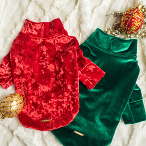 Velour Holiday Long Sleeve Dog Top in Green by Fetch Shops