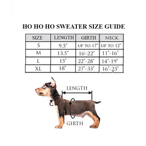 
                
                    Load image into Gallery viewer, maxbone Ho Ho Ho Holiday Dog Sweater size chart by Fetch Shops
                
            